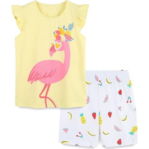 Jumping Meters New Arrival Childrens Clothing Sets Animals Print Cute Flamingo Print Fashion Baby Cotton Outfits Girls Suits