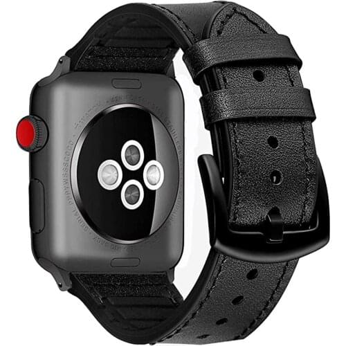 Bracelet for Apple Watch Band 38mm 40mm 42mm 44mm Genuine Leather and Rubber Hybrid Strap for iWatch 5 4 3 2 1 Soft Wristband