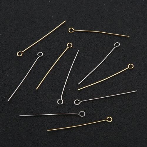 100pcs/lot Stainless Steel Gold Silver Tone 15 20 25 30 35 40 45 50mm Length Eye Pin Findings for DIY Handmade Jewelry Craft