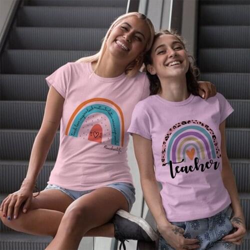 Teacher Rainbow Women Tshirt Harajuku Summer Tshirts Casual O Neck Short Sleeve Tops Tee Shirts Teacher Life Clothes Best Gifts