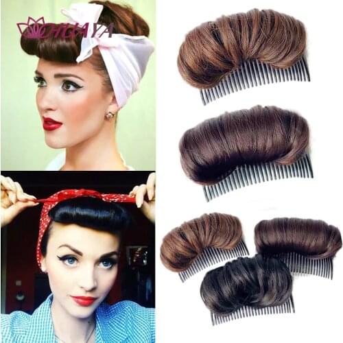 HUAYA Hair Bun Clip Princess Styling Hair Fluffy Hairpiece Hair Pads Comb Donut Chignon Up Insert False Hair Accessories