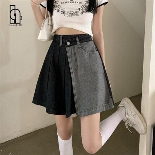 Summer Designer Y2K Skirt Women Korean High Waist Patchwork Party Mini Skirt Female Casual Harajuku A-Line Pleated Skirt 2021