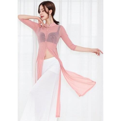 New Oriental Dance Costumes For Women Modern Folk Dance Practice Colthings Belly Dance Suit Cheongsam Ice Silk Pants Dancewear