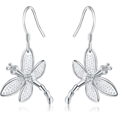 925 Sterling Silver AAA Zircon Dragonfly Earrings Fashion Woman Charm Earrings Wedding Jewelry