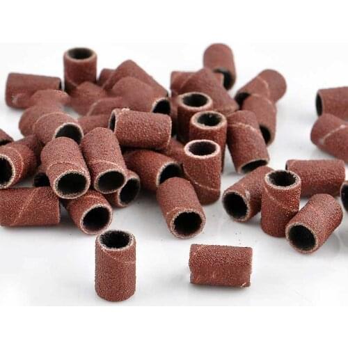 100pcs Sanding Cap Bands For Electric Manicure Machine 180/120/80 Grit Nail Drill Grinding Bit Files Pedicure Tool Set