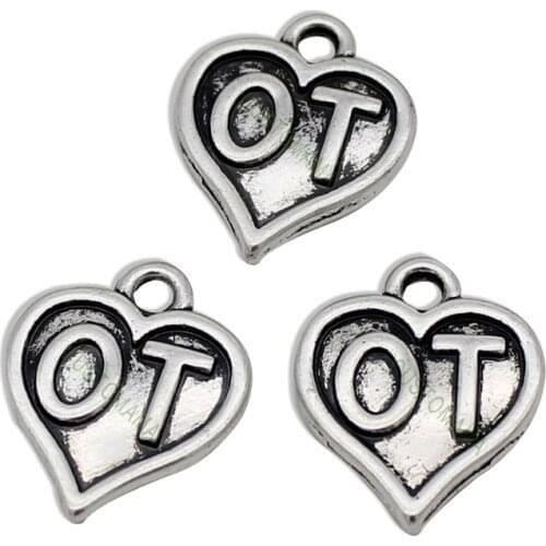 40pcs--Antique Silver/ Bronze Occupational Therapist / Physical Therapist Charms pendant, Heart Charms 18x15mm