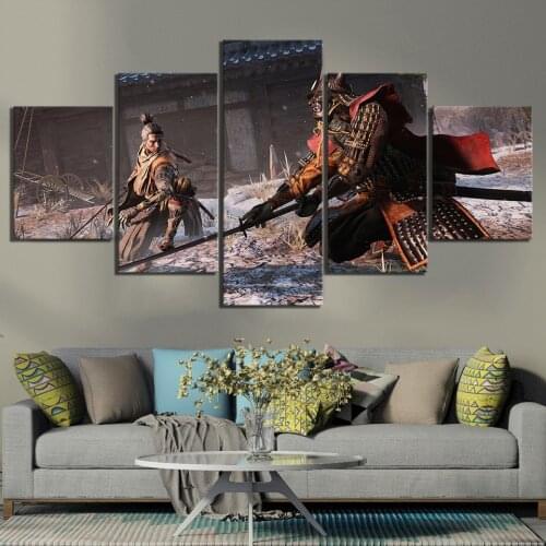 5 Piece Fantasy Art Paintings Sekiro Shadows Die Twice Fighting Samurai Game Poster Artwork Canvas Paintings Wall Art Paintings