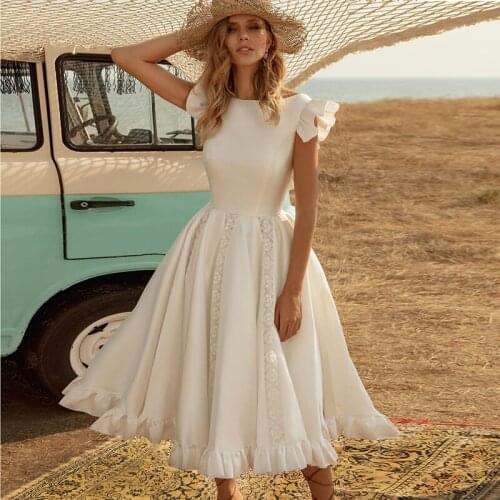 Simple Short Wedding Dresses 2021 Knee Length Satin White Sleeveless Bridal Gowns A-line Open Back Ruffles Vestido De Novia