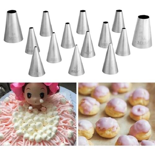 Free Shipping 14PCS Stainless Steel 18/8 Round Piping Nozzles Cake Cupcakes Decorating Icing Tips Set