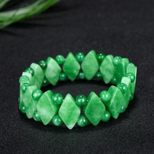 Natural Green Jade Beads Bracelet Jadite Bracelets Mens Jewelry Round Bangle for Men Women Charm Jewelry Fashion Accessories