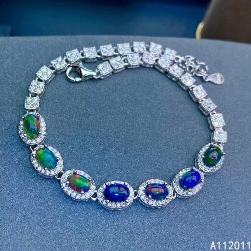 KJJEAXCMY Fine Jewelry 925 Sterling Silver inlaid black opal women hand bracelet exquisite support detection