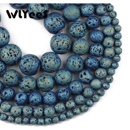 WLYeeS Natural Stone Green Plating Lava Bead Volcanic Rock Loose Bead for Jewelry Making 4 6 8 10 12mm DIY Bracelet Necklace 15"