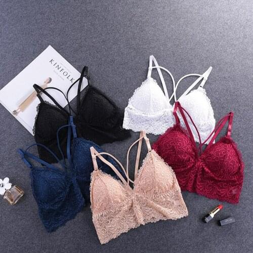 Wireless Bras for Women Bralette Lingerie Sexy Push Up Padded Lace Bra Y-line Straps Backless Bras Seamless Intimates Crop Top