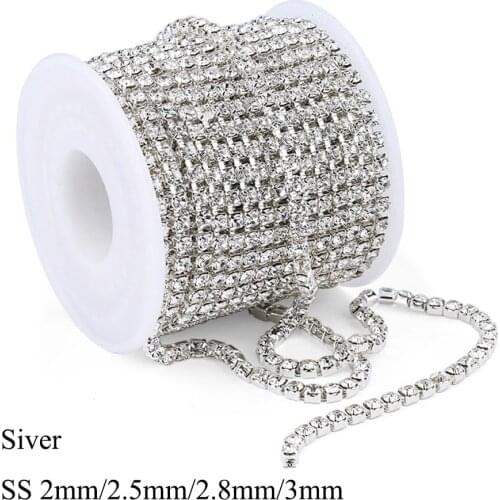 10 Yards 2MM Crystal Rhinestone Close Chain Trimming Claw Chain Jewelry DIY Crafts Cake Topper Prom