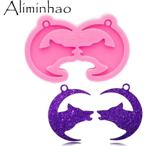 DY0765 Glossy S/M/L Wolf with moon Earrings Mold, Craft Silicone Mould for Epoxy resin jewellery making
