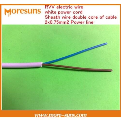 Fast Free Ship10M/lot RVV electric wire white power cord Sheath wire double core of cable 2x0.75mm2 Power line