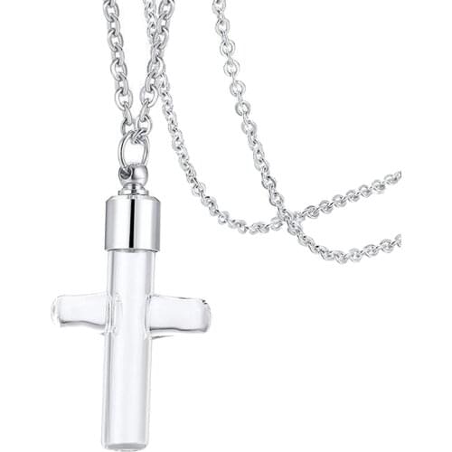 Exquisite Stainless Steel Glass Tube Urn Keepsake Memorial Pendant Necklace