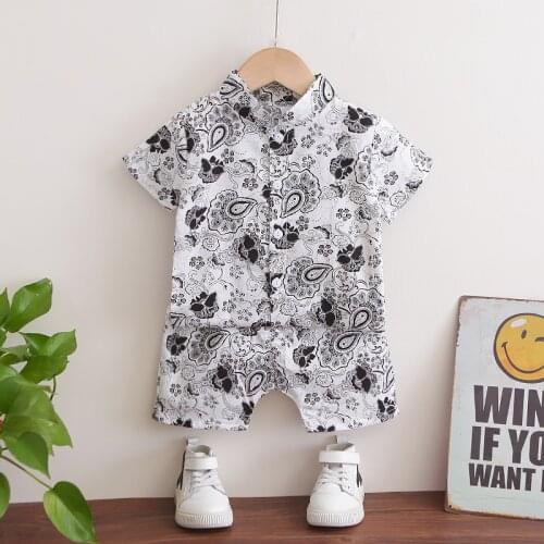 Hawaii Beach Style Boys Sets Summer Cotton Kids Shirt + Shorts Casual Toddler Outfit Kit Childrens Clothes