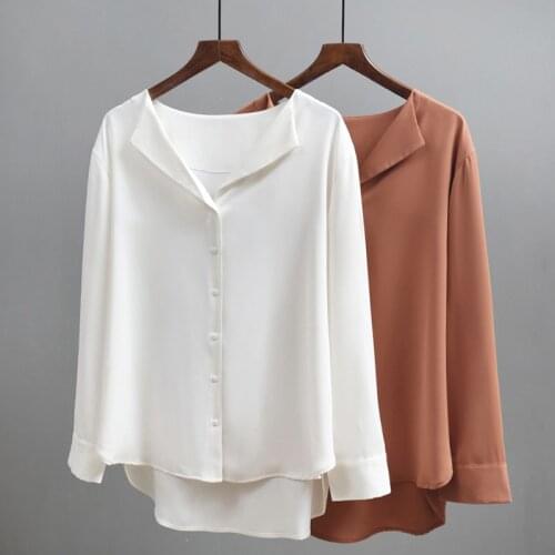 SEDUTMO Summer Chiffon Blouses Women Oversize Long Sleeve Casual Shirt Spring Elegant White Basic Top ED1536
