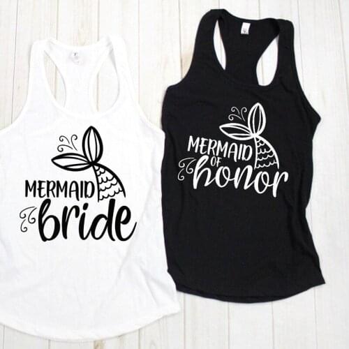 Trendy Bachelorette Party Tanks Womens Racerback Sleeveless Wedding Gift Shirt Vest Mermaid Bride Mermaid Of Honor Tank Tops