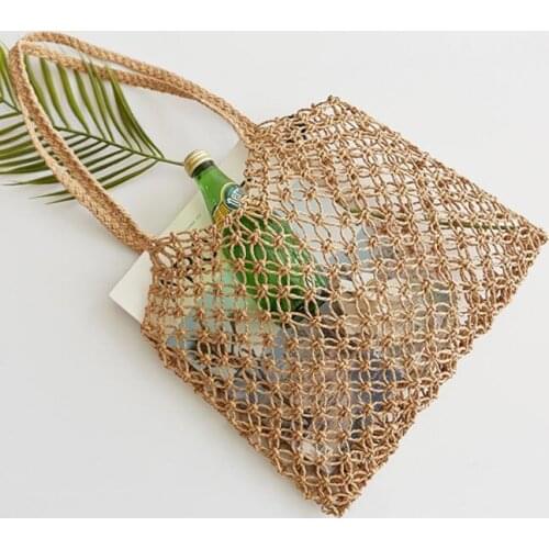 Fashion Popular Aaby Woven Bag Mesh Rope Weaving Tie Buckle Reticulate Hollow Straw Bag No Lined Net Shoulder Bag