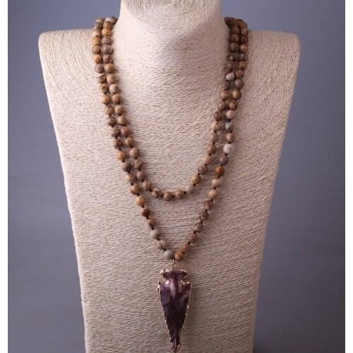 Fashion 130cm Long Knot Halsband Stones Arrowhead Pendant Necklace Handmade Women Natural Stone Bead Necklace