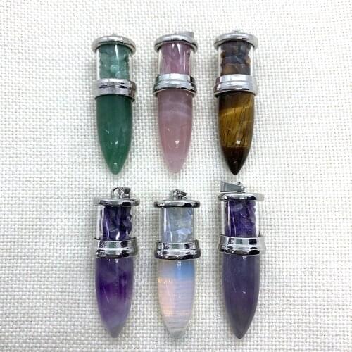 Natural Stone Pendulum Pendant Rose Quartz Crystal Bullet Shape Reiki Healing Making DIY Jewelry Necklace Bracelet Charm
