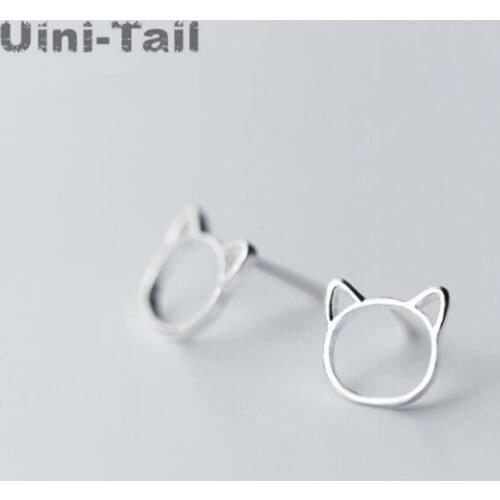 Uini-Tail new 925 sterling silver hollow cat earrings Korean temperament personality simple fashion small fresh earrings GN271