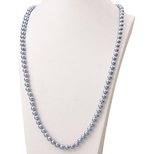 New Style Blue Color Long Pearls Necklace For 8mm Round Pearls Shell Artificial Chain Necklace 36inch Making Design H863