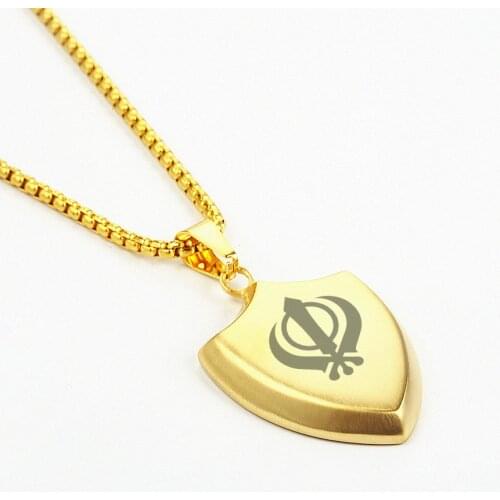 Personalized Shield Pendant Sikhism Sikh Mens Necklace Stainless Steel Chain 24Inch Custom Necklaces for Men Boy Punk Style
