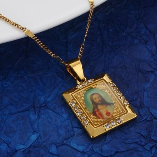 Jesus Portrait Pendants Necklace Jesus Heavenly Trendy Cross Portrait Christian Chain Jewelry