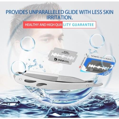 Portable Travel Stainless Steel Men Straight Barber Steel Razors Folding Shaving Knife Trimmer With 10pcs Blades Silver