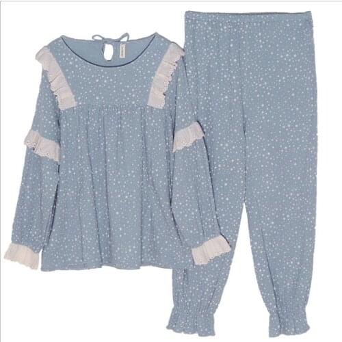 Star print nursing pajamas summer thin cotton gauze confinement clothing sweat-absorbent and breathable