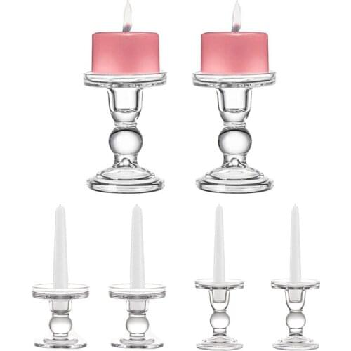 Clear Gl Pillar Candle Holder, Dual Use Taper Candle Stand for Pillar or Taper Candlesticks (2 Pack)