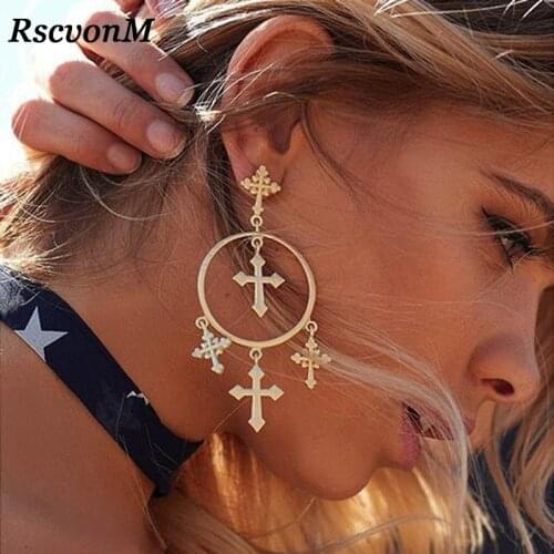 RscvonM New Fashion Multiple Cross Dangle Earrings Jewelry Vintage Gold Color Cross Chandelier Earrings for Women Best Gift