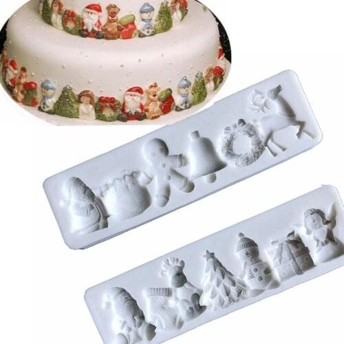 Santa Elk Fondant Silicone Mold Chocolate cake edge decoration Home baking tools