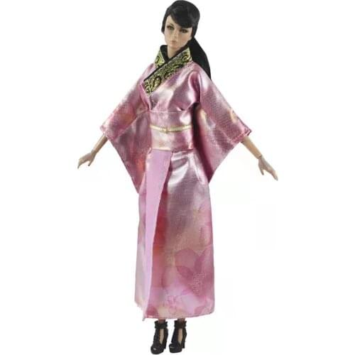 11.5" Cosplay Pink Japanese Robe Traditional Kimono Doll Dress For Barbie Clothes Long Yukata Costume 1/6 BJD Accessories Toys