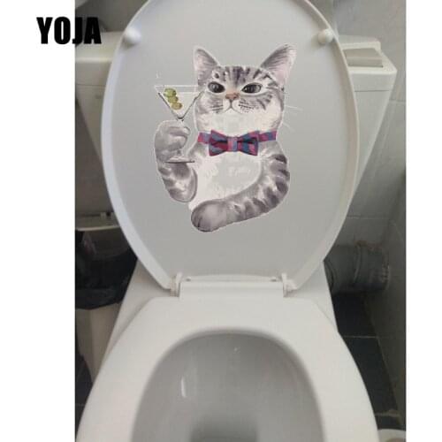 YOJA 19.7*24.3CM Creative Cartoon Cat Home Bedroom Decor Decal Personality Toilet Sticker T1-0073