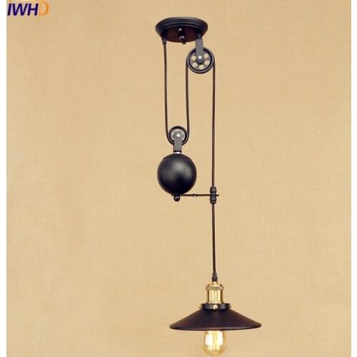 IWHD Vintage Pulley Pendant Lights American Style Loft Industrial Pendant Lighting Fixture Vintage Lamp Luminaire Lamparas