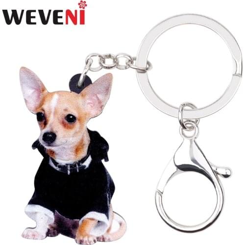 WEVENI Acrylic Fashion Trendy Chihuahua Dog Key Chains Keychain Novelty Animal Jewelry For Women Girl Female Pendant Car Charms