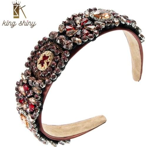 King Shiny Luxury Baroque Color Crystal Headband for Woman Vintage Geometric Gem Diamond Hairband Girl Party Jewelry Tiara Bezel