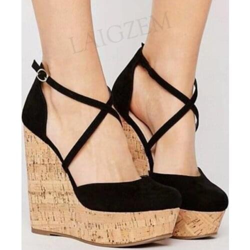 BERZIMER Women Platform Wedges Pumps Faux Suede High Heels Sandals Height Increasing Ladies Shoes Woman Big Size 44 46 50 51 52