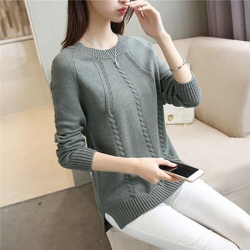 5 Color Autumn Women Knitting Base Tops Sweater Plus Size Chic Hem Split Knitted Pullover Female Fashion 2021 Woman Clothing New