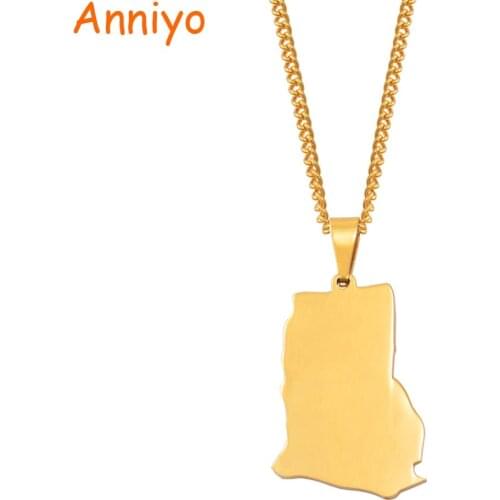 Anniyo Gold Color Ghana Map Pendant Necklaces for Women Map of Ghanaian Charm Jewelry Gifts #066521