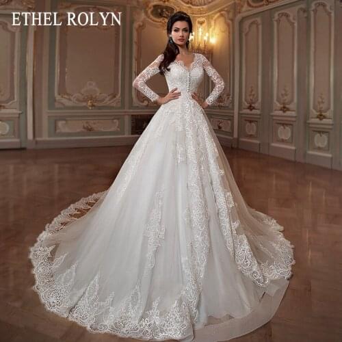 ETHEL ROLYN A-Line Wedding Dress 2021 Glamorous Long Sleeve V-neck Bridal Lace Appliques Princess Bride Dresses Vestido De Noiva