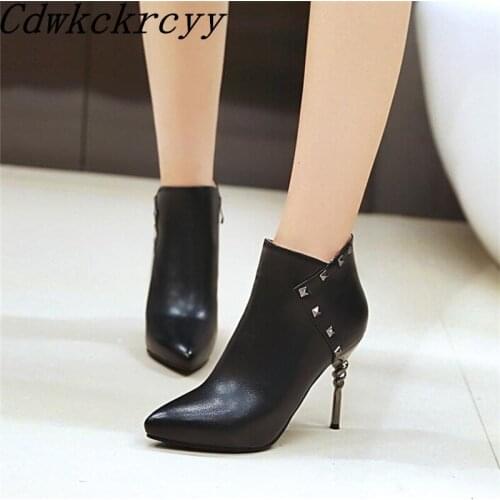 Winter New pattern fashion Europe and America Cusp black sexy Martin boots Fine heel Add wool Keep warm Women Boots size 34-43