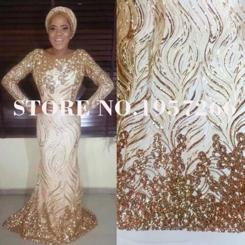 Gold Sequins Lace For aso ebi Dress African High Quality Lace Latest African Laces with gold Sequin Fabric 2020 4.5*1.35m/lot