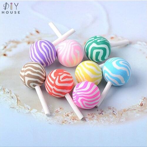 10Pcs Polymer Clay Simulation Color Lollipop DIY Craft Supplies Kids Hair Accessories Key Chain Decor Handmade Materials