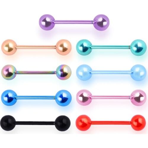 10PCS Steampunk Titanium Tongue Piercings 14G Tongue Rings Single Mix Color Earring Tragus Piercings Sexy Body Jewelry Piercings