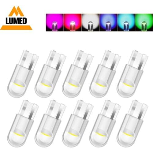 10x T10 W5W WY5W COB LED Car Wedge Parking Light Turn Side Bulbs Instrument Lamp Auto License Plate Light White Red Yellow Blue